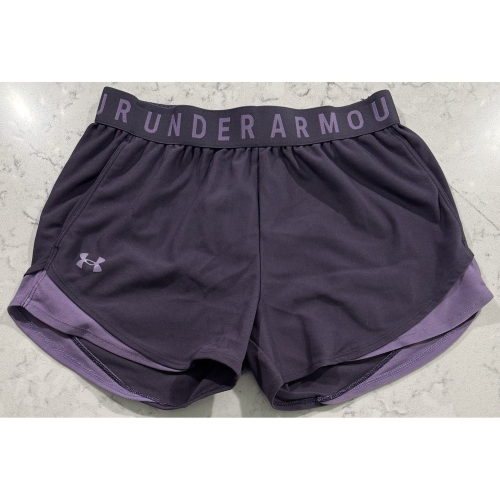 Under Armour Shorts Womens Small Purple HeatGear Loose Fit Performance Gym Logo